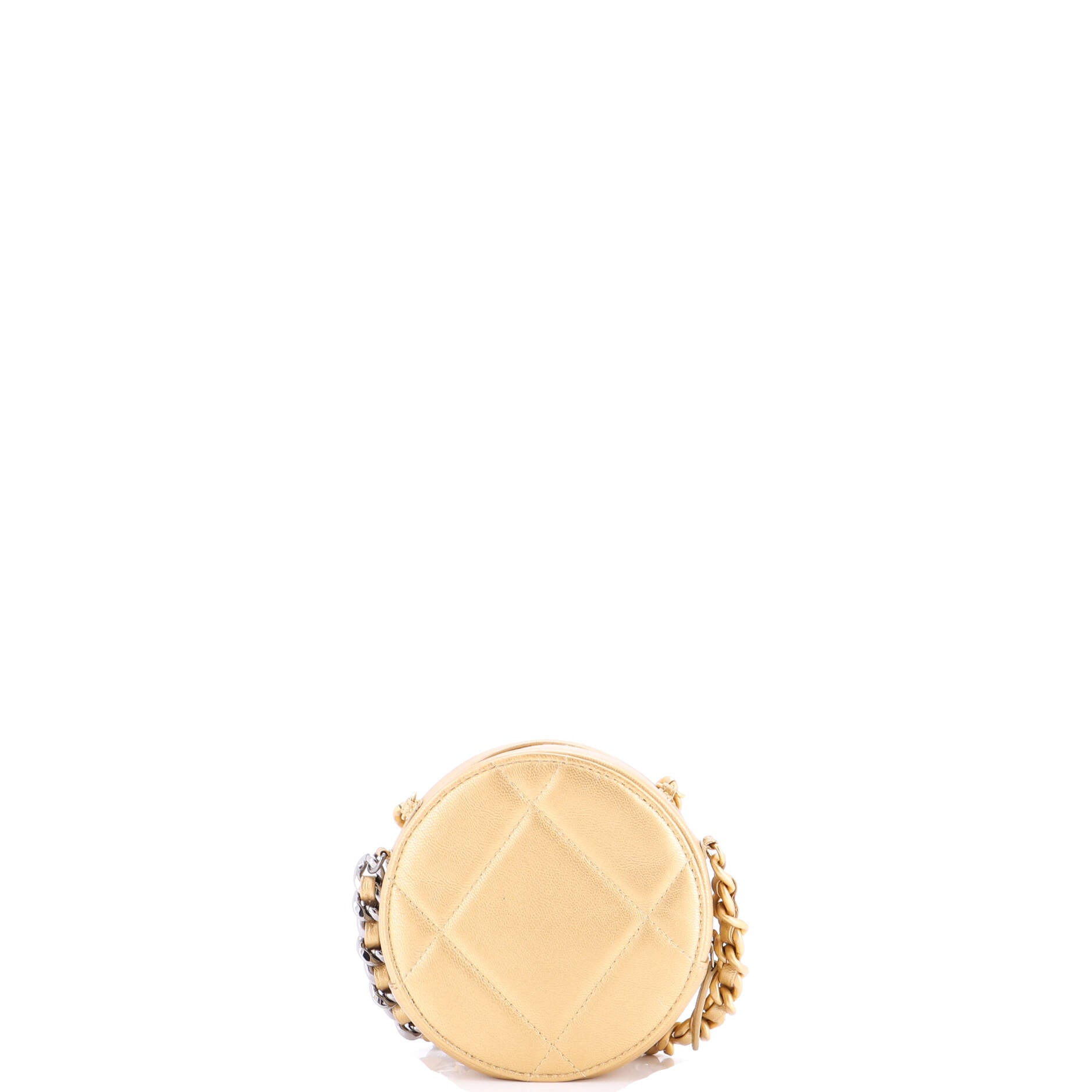 19 Round Clutch with Chain Quilted Leather