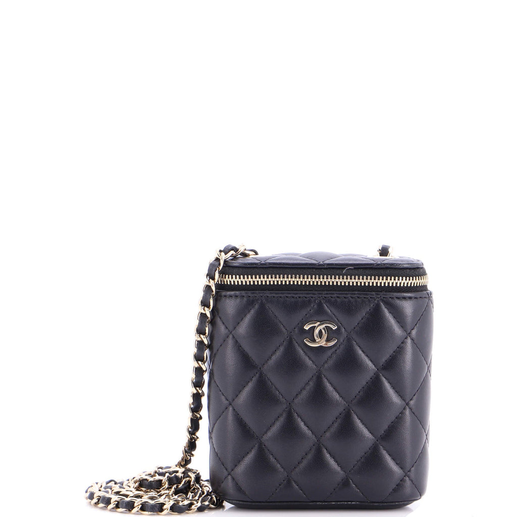 Vertical Classic Vanity Case with Chain Quilted Lambskin Small