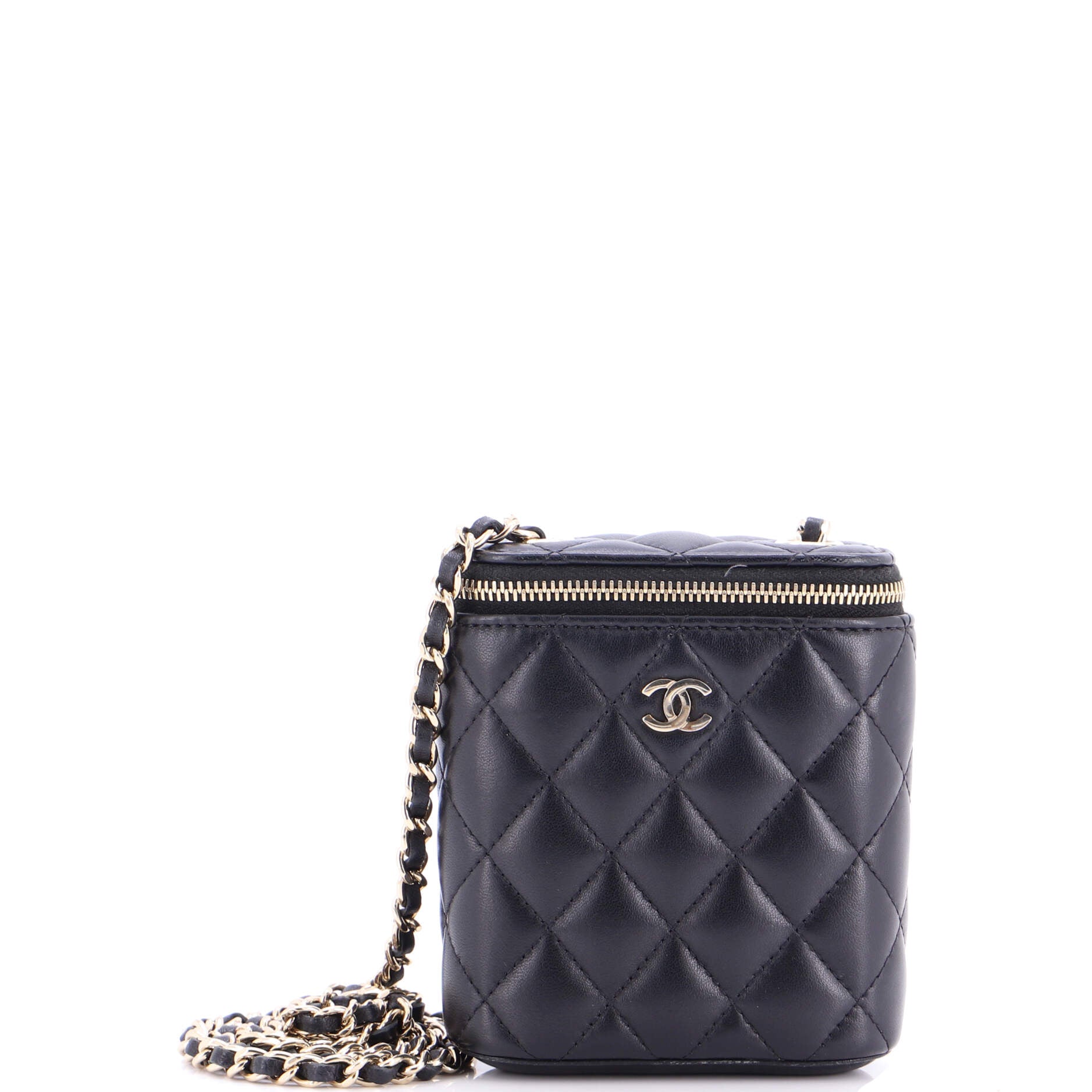 Vertical Classic Vanity Case with Chain Quilted Lambskin Small