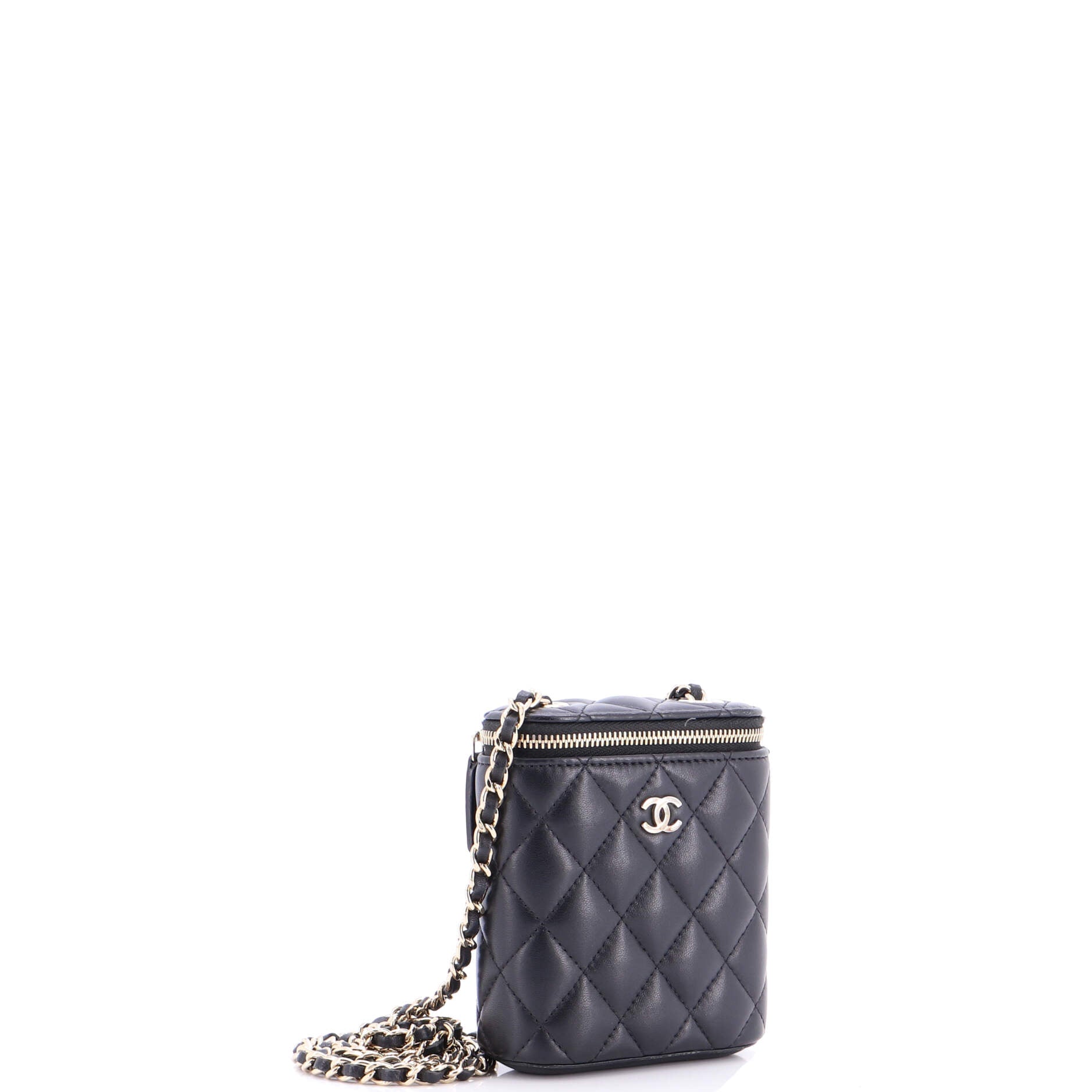 Vertical Classic Vanity Case with Chain Quilted Lambskin Small