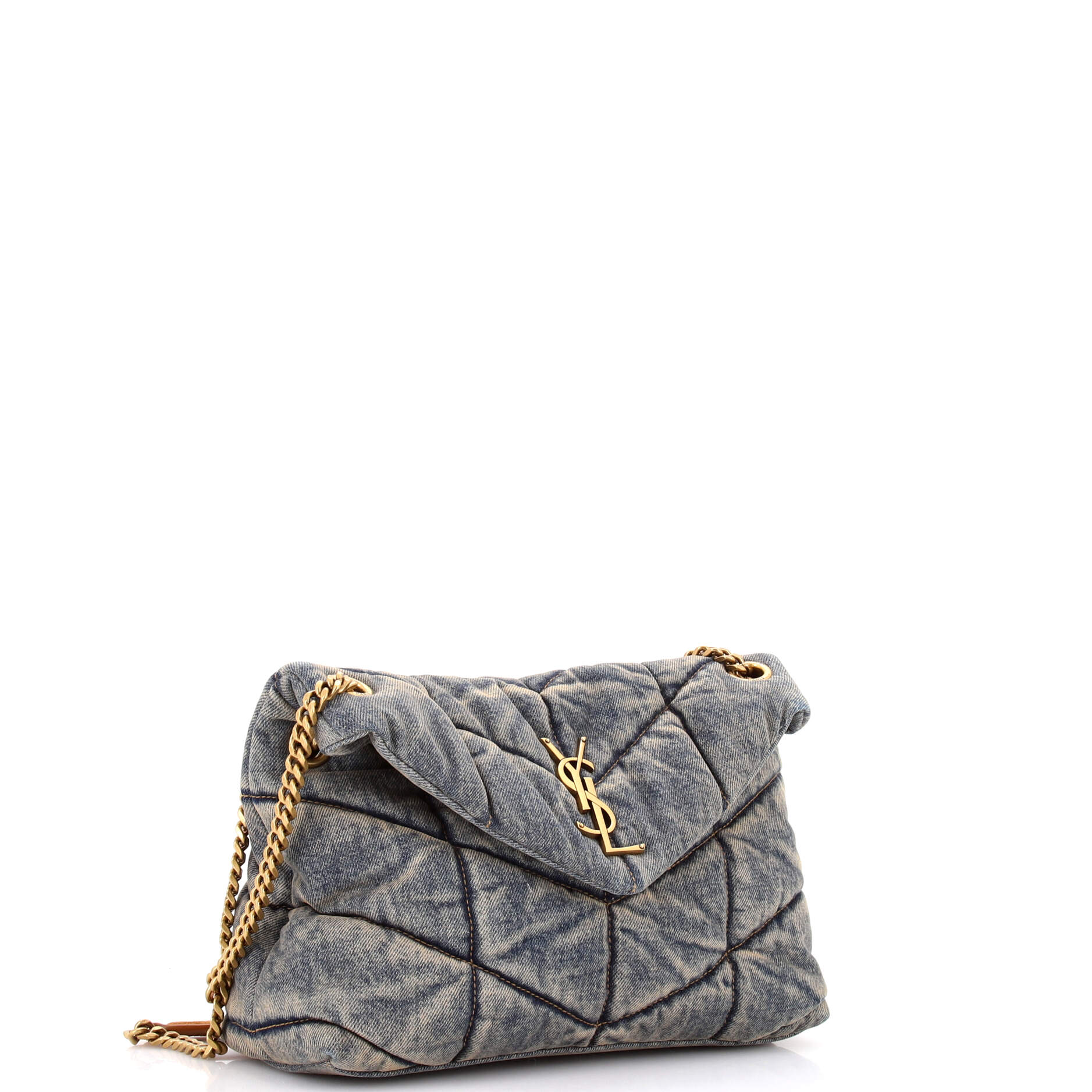Loulou Puffer Shoulder Bag Quilted Vintage Denim Small