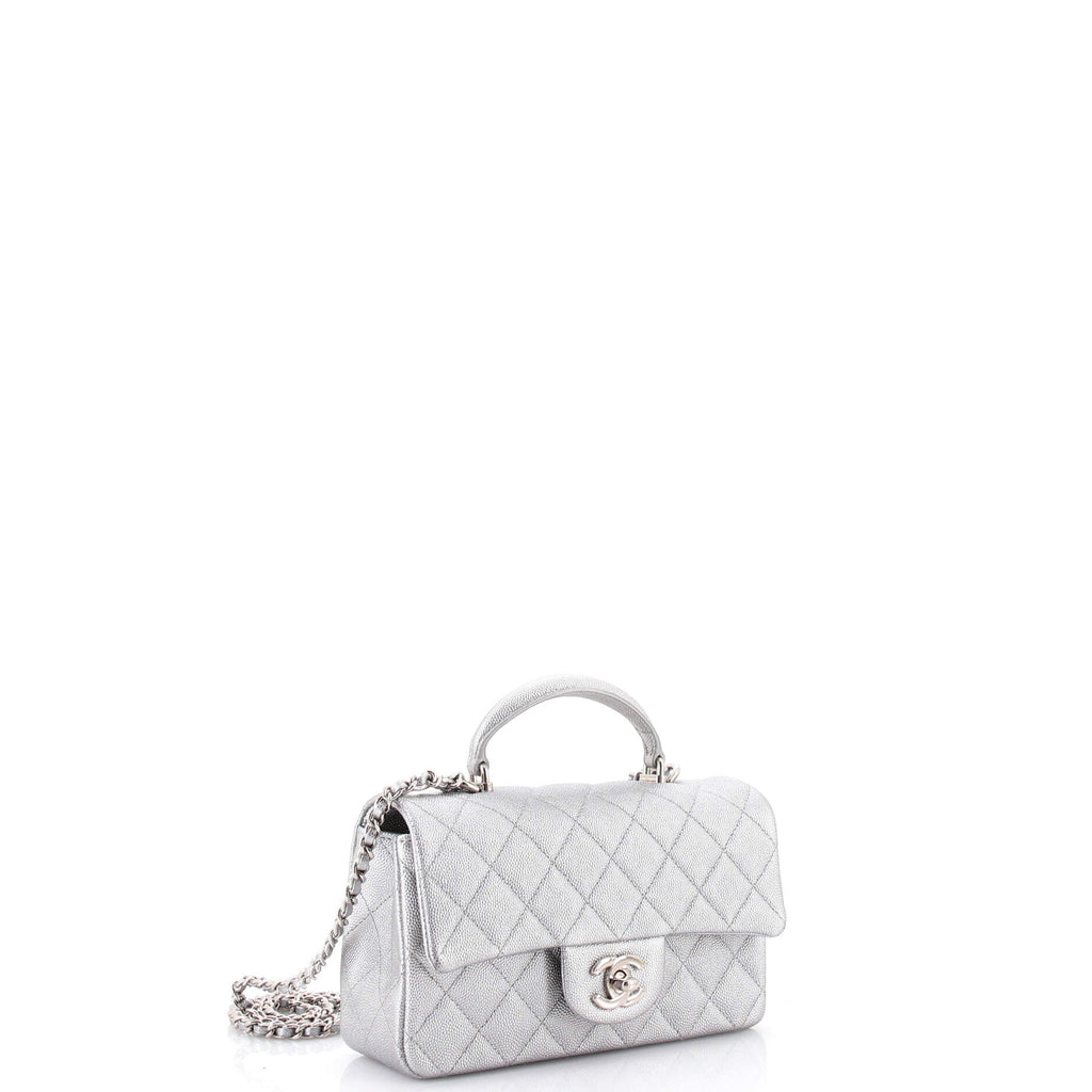 Classic Single Flap Top Handle Bag Quilted Caviar Mini