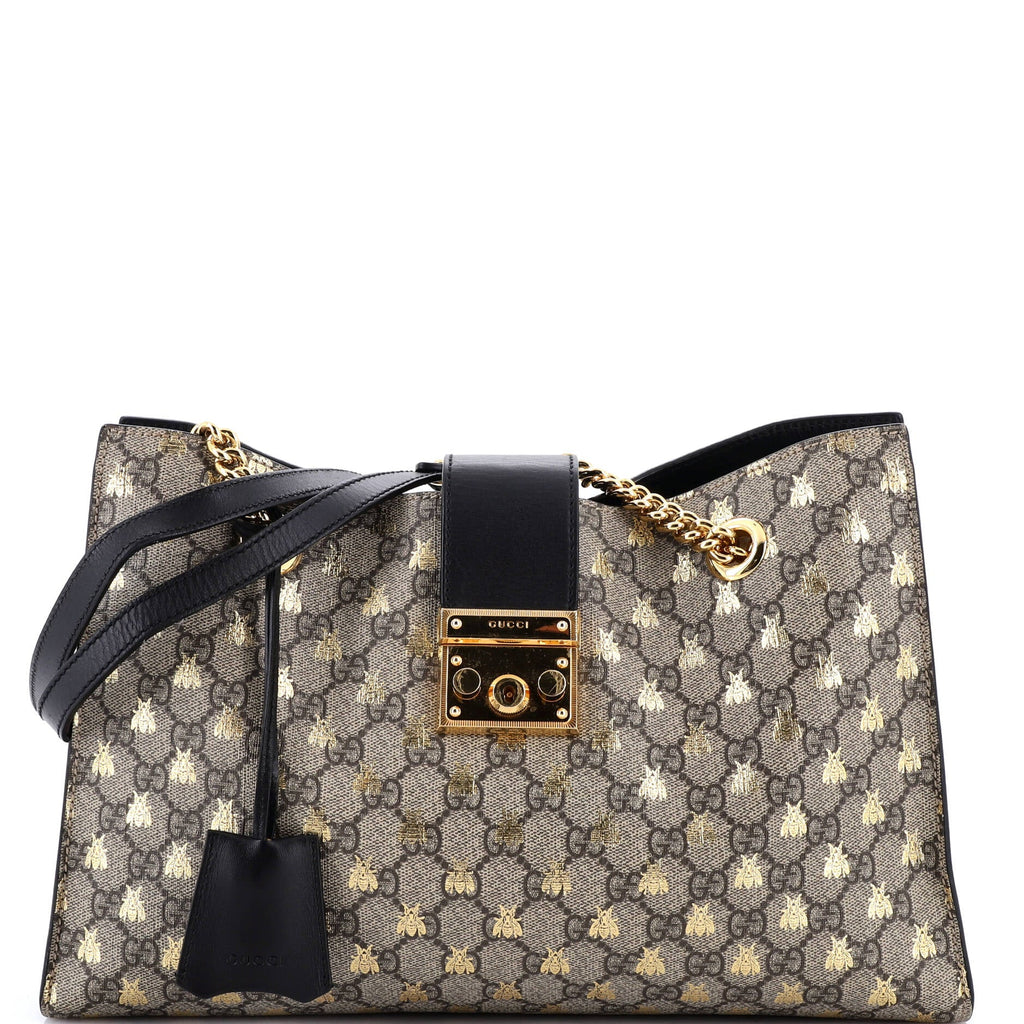 Padlock Chain Tote Printed GG Coated Canvas with Leather Medium