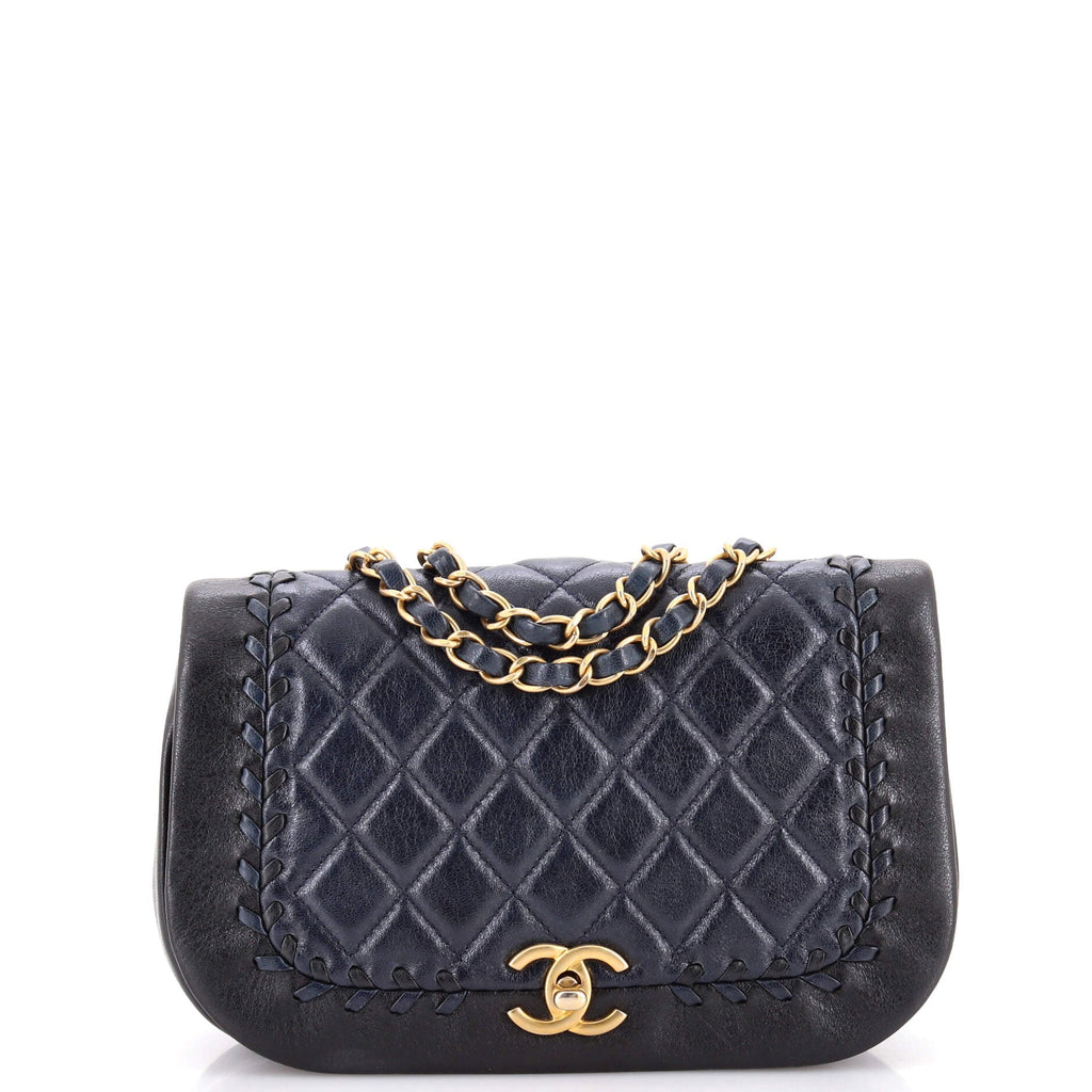 Bicolor Braided Saddle Flap Bag Quilted Lambskin Small