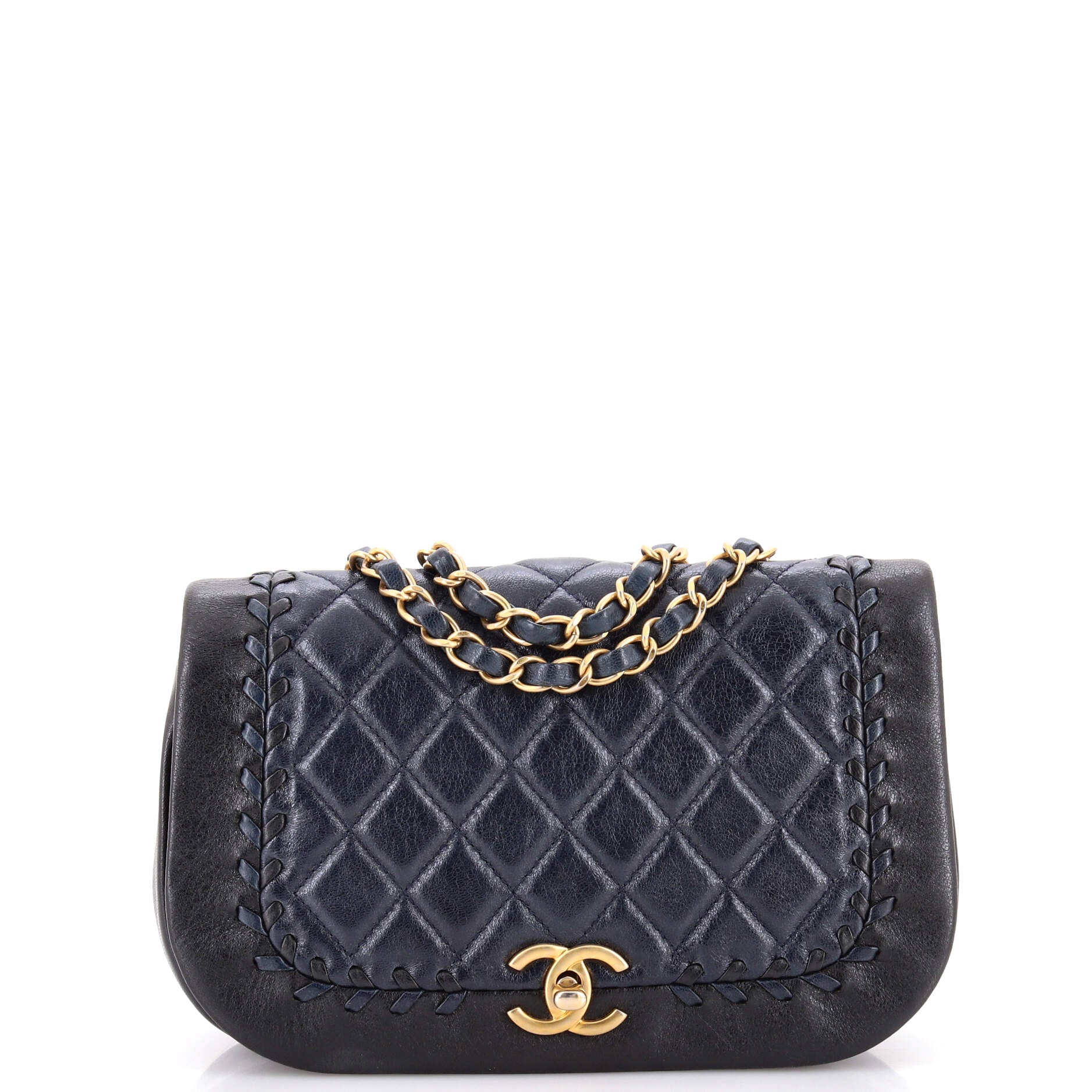 Bicolor Braided Saddle Flap Bag Quilted Lambskin Small