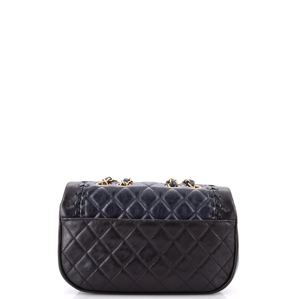 Bicolor Braided Saddle Flap Bag Quilted Lambskin Small