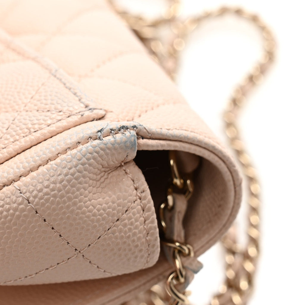 Caviar Quilted Glasses Case With Chain Beige