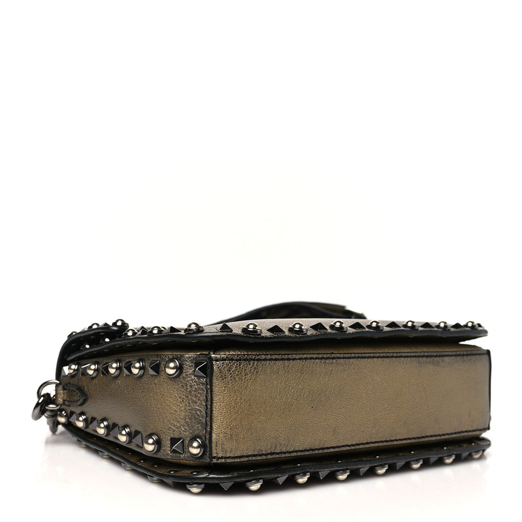 Metallic Grained Calfskin Onyx Medium Guitar Strap Rockstud Rolling Flap Saddle Bag Gold