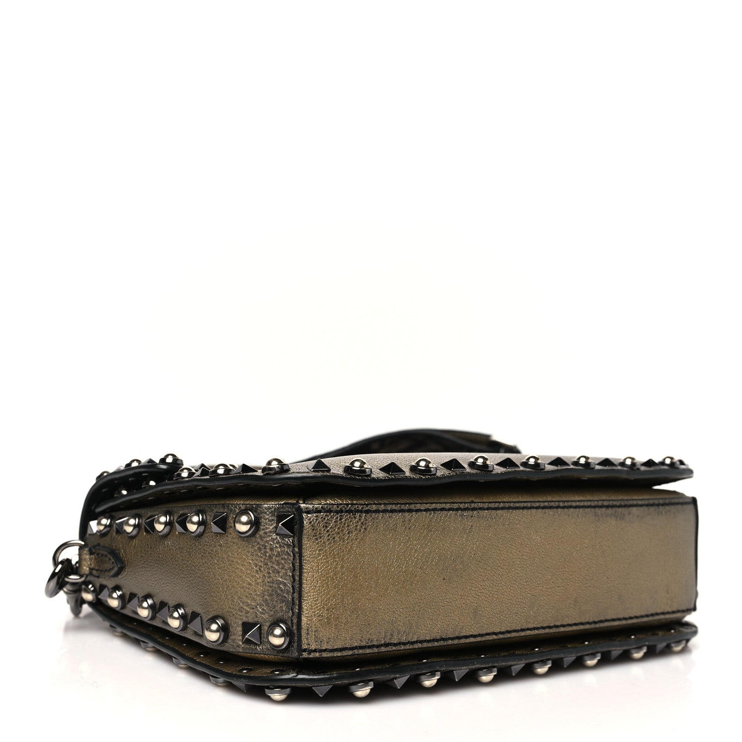 Metallic Grained Calfskin Onyx Medium Guitar Strap Rockstud Rolling Flap Saddle Bag Gold