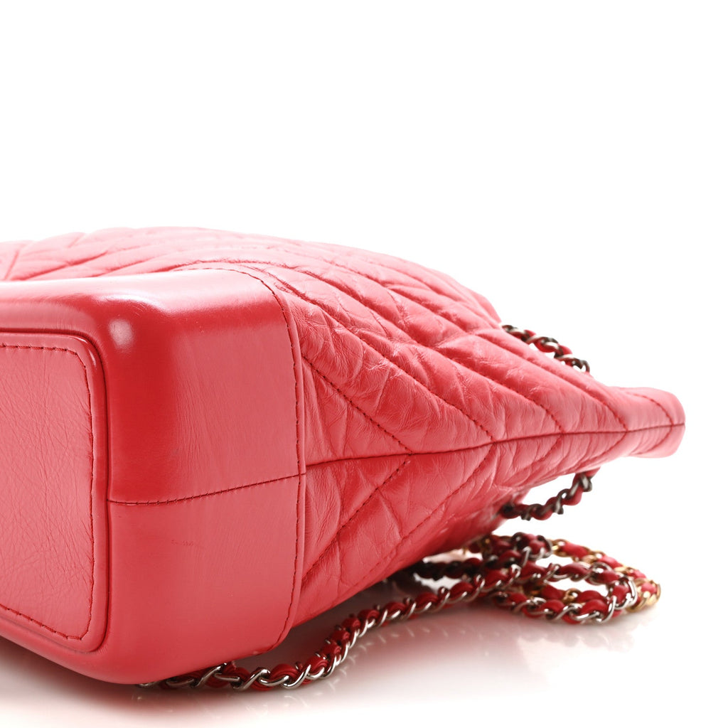 Aged Calfskin Chevron Quilted Small Gabrielle Backpack Dark Pink