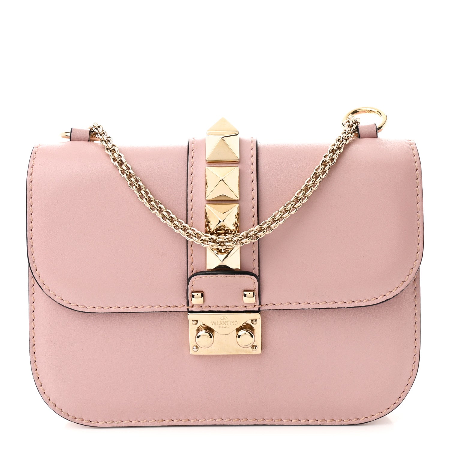 Vitello Small Glam Lock Rockstud Flap Poudre