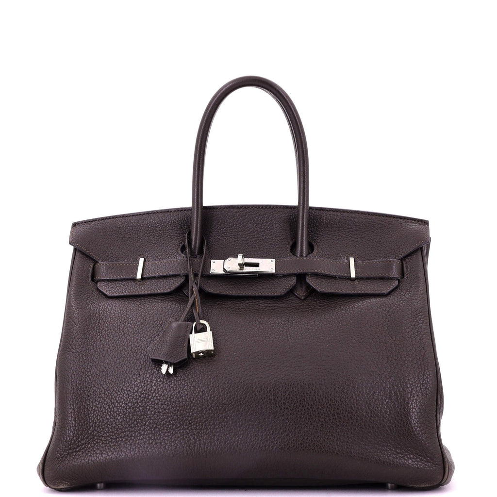 Birkin Handbag Ebene Clemence with Palladium Hardware 35