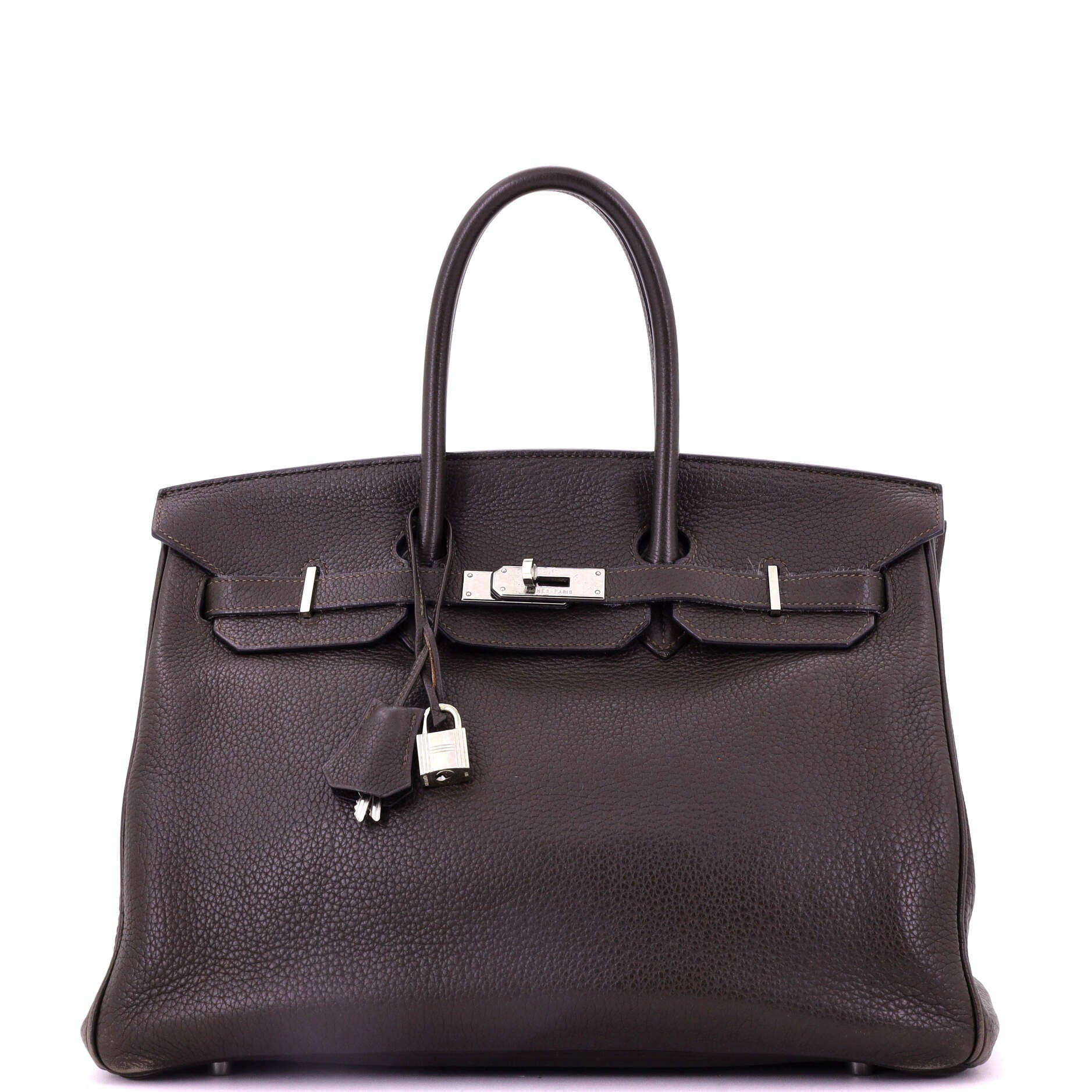 Birkin Handbag Ebene Clemence with Palladium Hardware 35