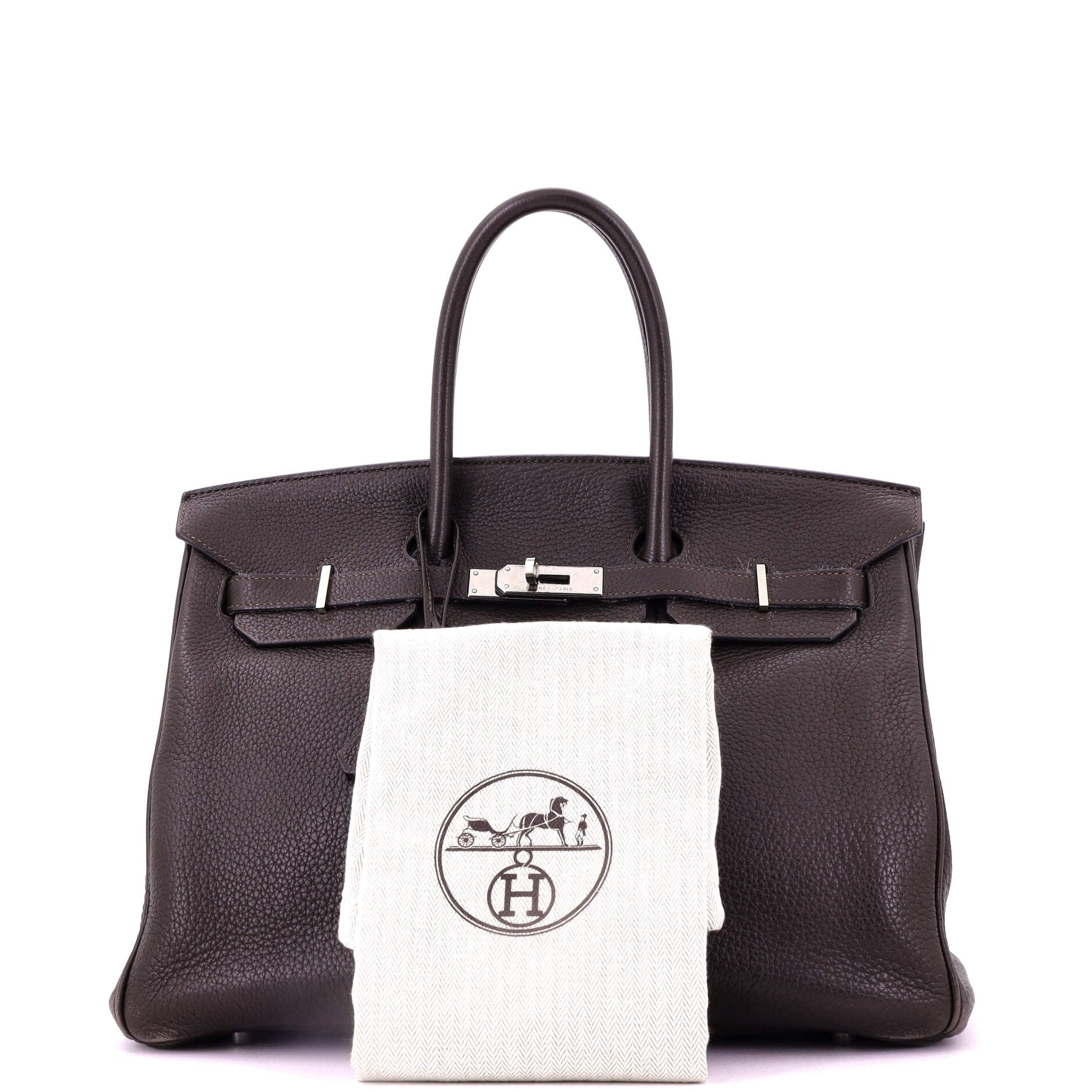 Birkin Handbag Ebene Clemence with Palladium Hardware 35