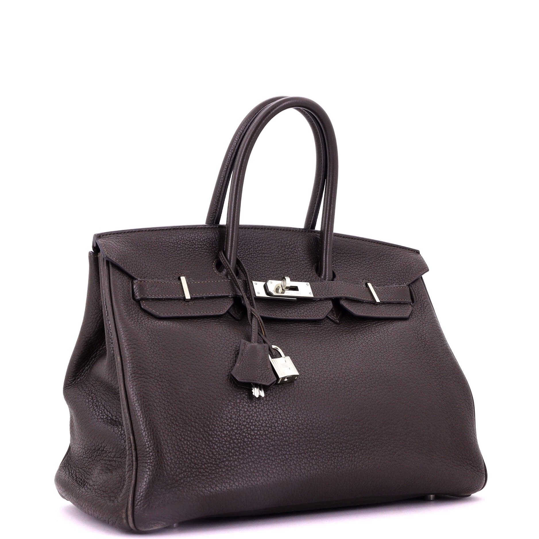 Birkin Handbag Ebene Clemence with Palladium Hardware 35