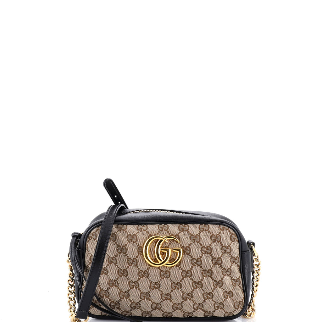 GG Marmont Shoulder Bag Diagonal Quilted GG Canvas with Leather Small