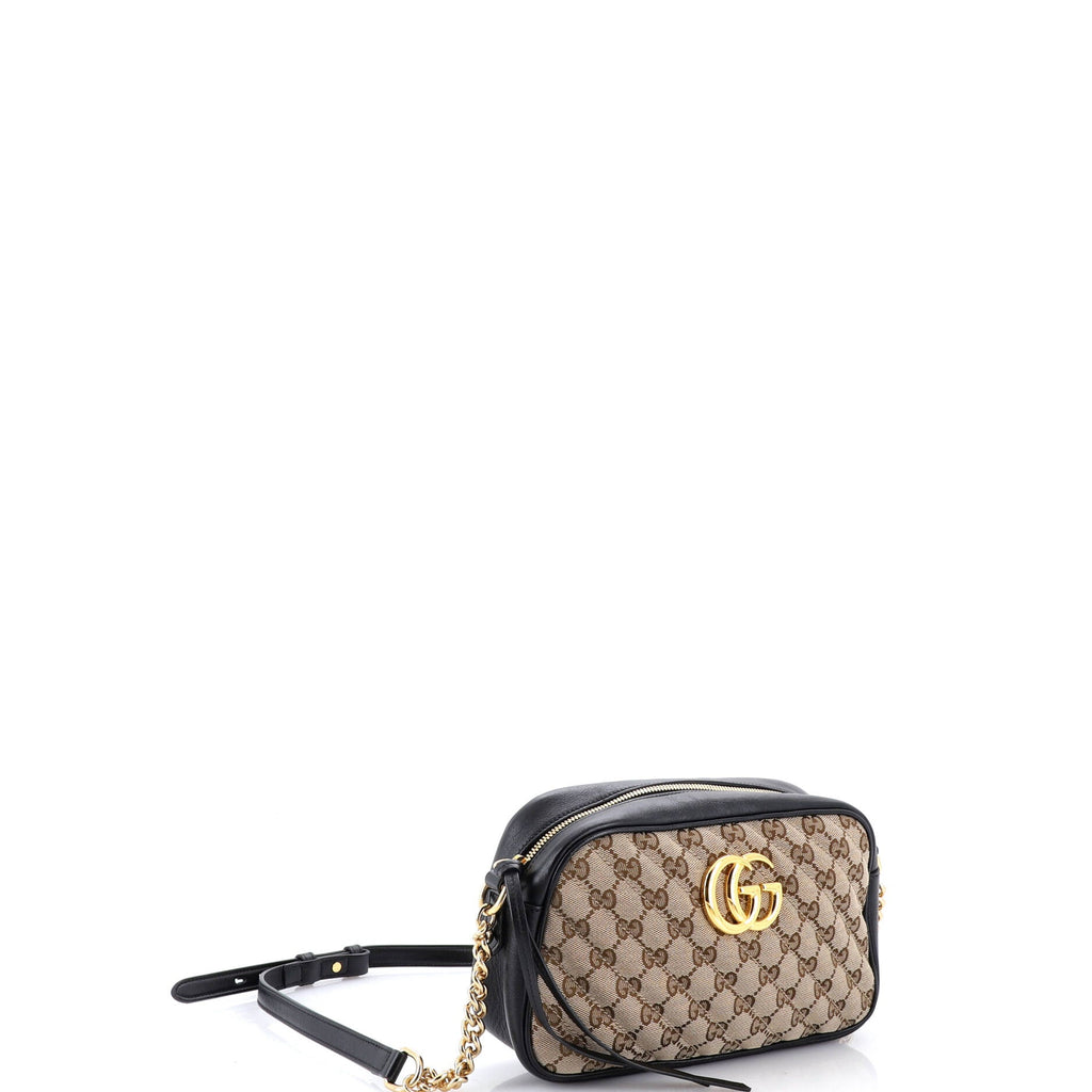 GG Marmont Shoulder Bag Diagonal Quilted GG Canvas with Leather Small