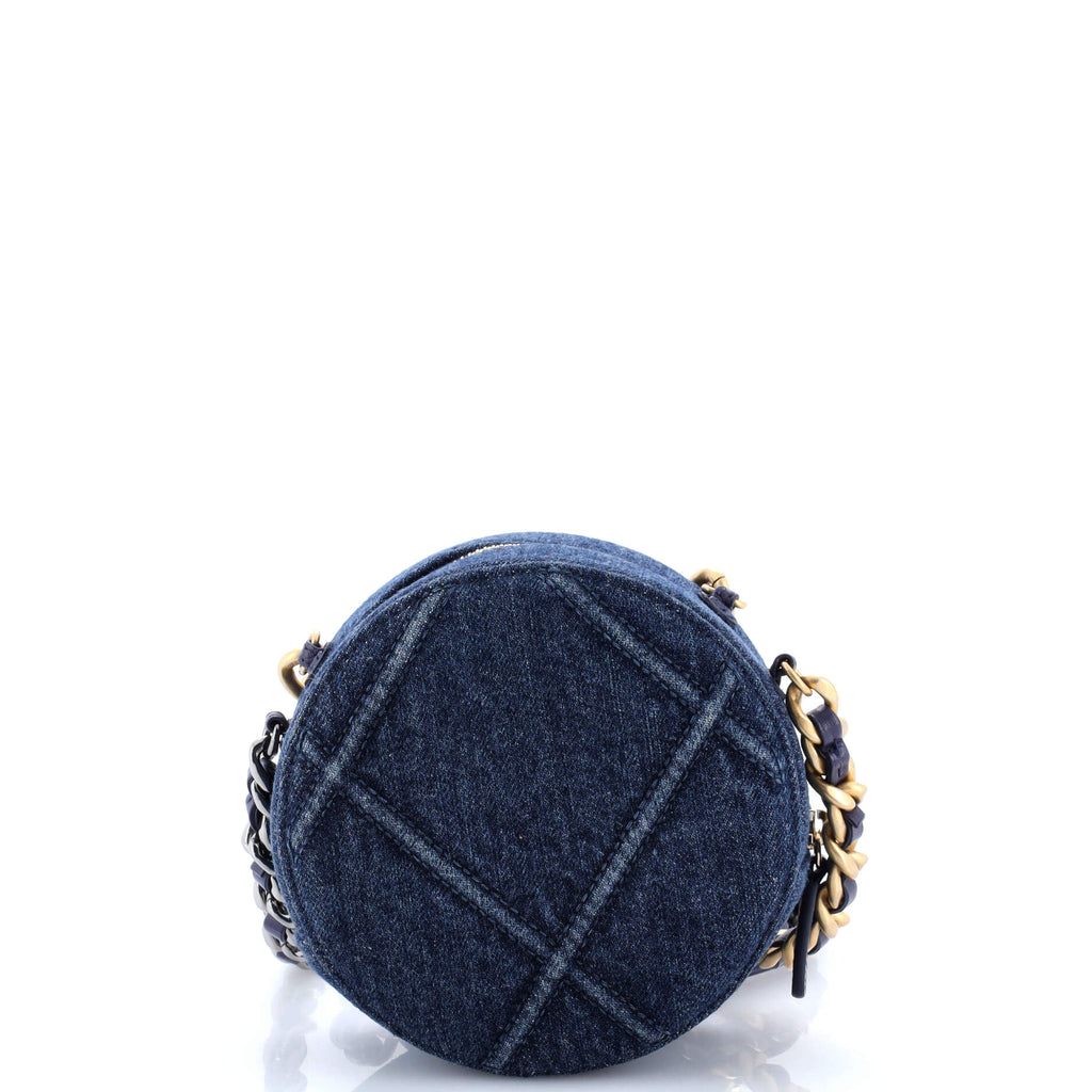 19 Round Clutch with Chain Quilted Denim