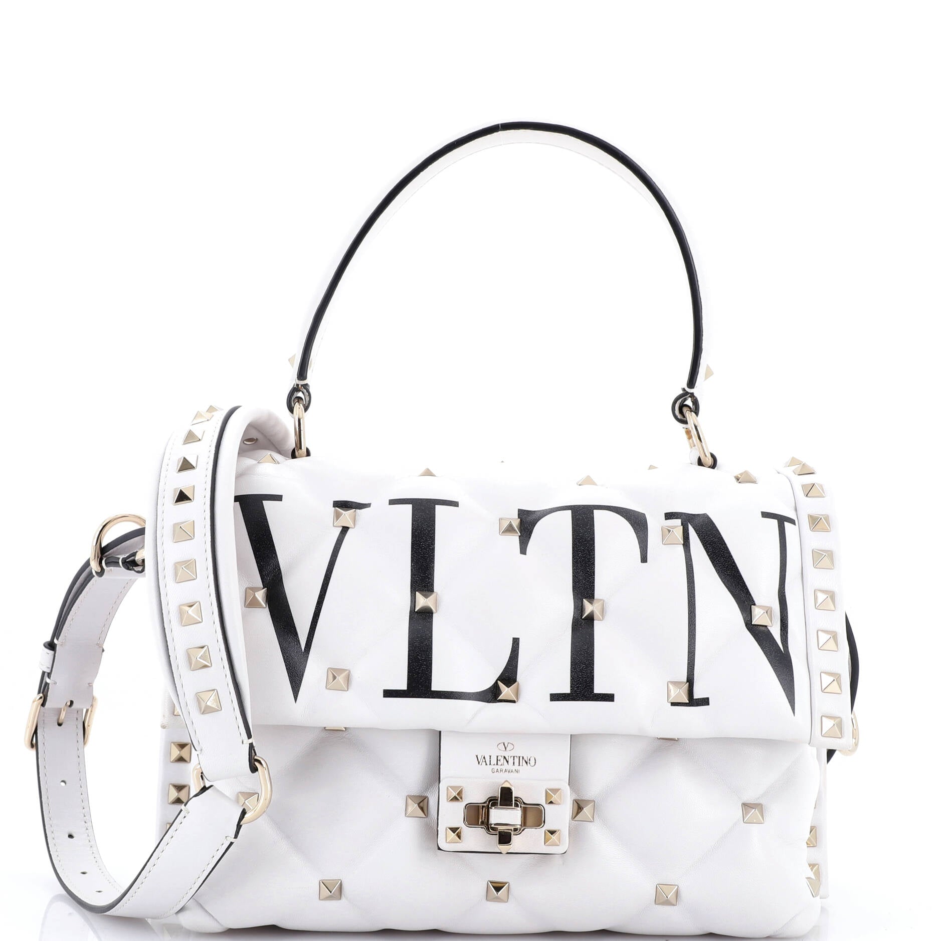 VLTN Candystud Top Handle Bag Printed Leather Medium