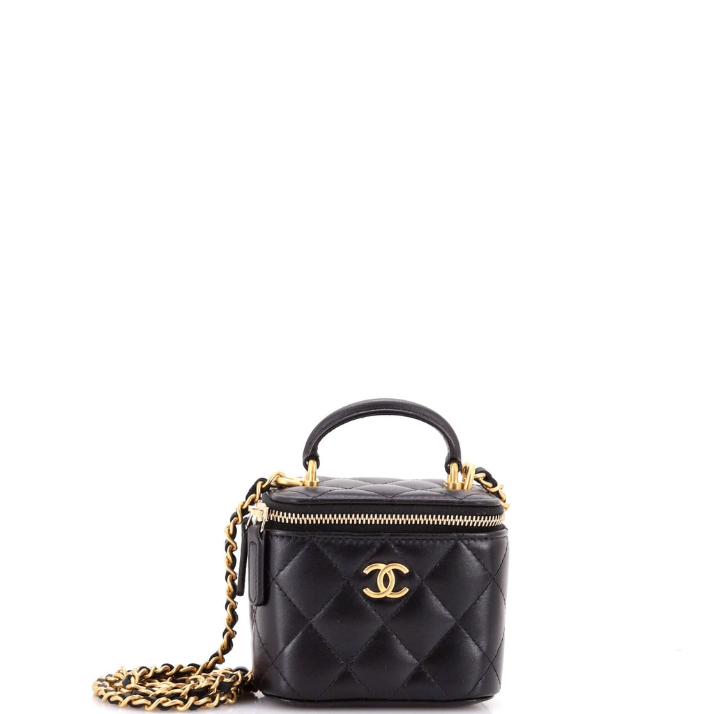 Classic Top Handle Vanity Case with Chain Quilted Lambskin Mini
