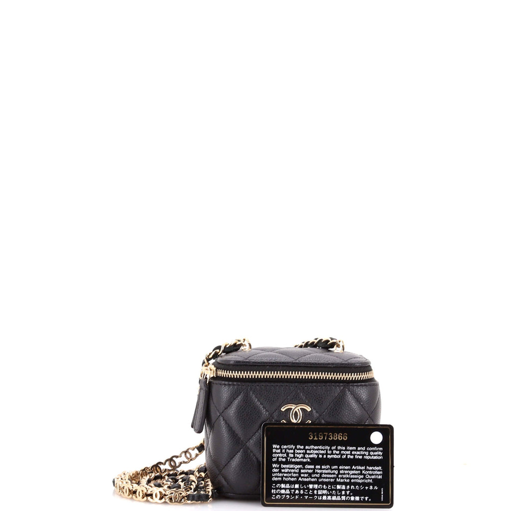 Tiny CC Link Vanity Case with Chain Quilted Caviar Mini