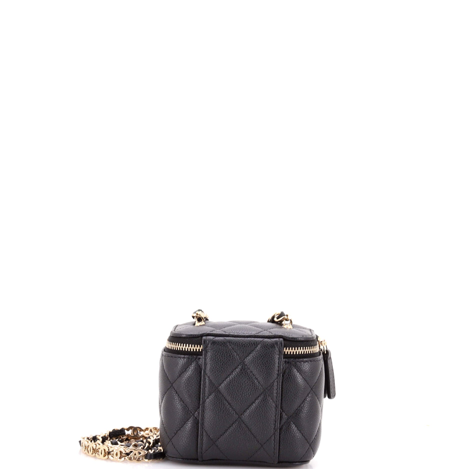 Tiny CC Link Vanity Case with Chain Quilted Caviar Mini