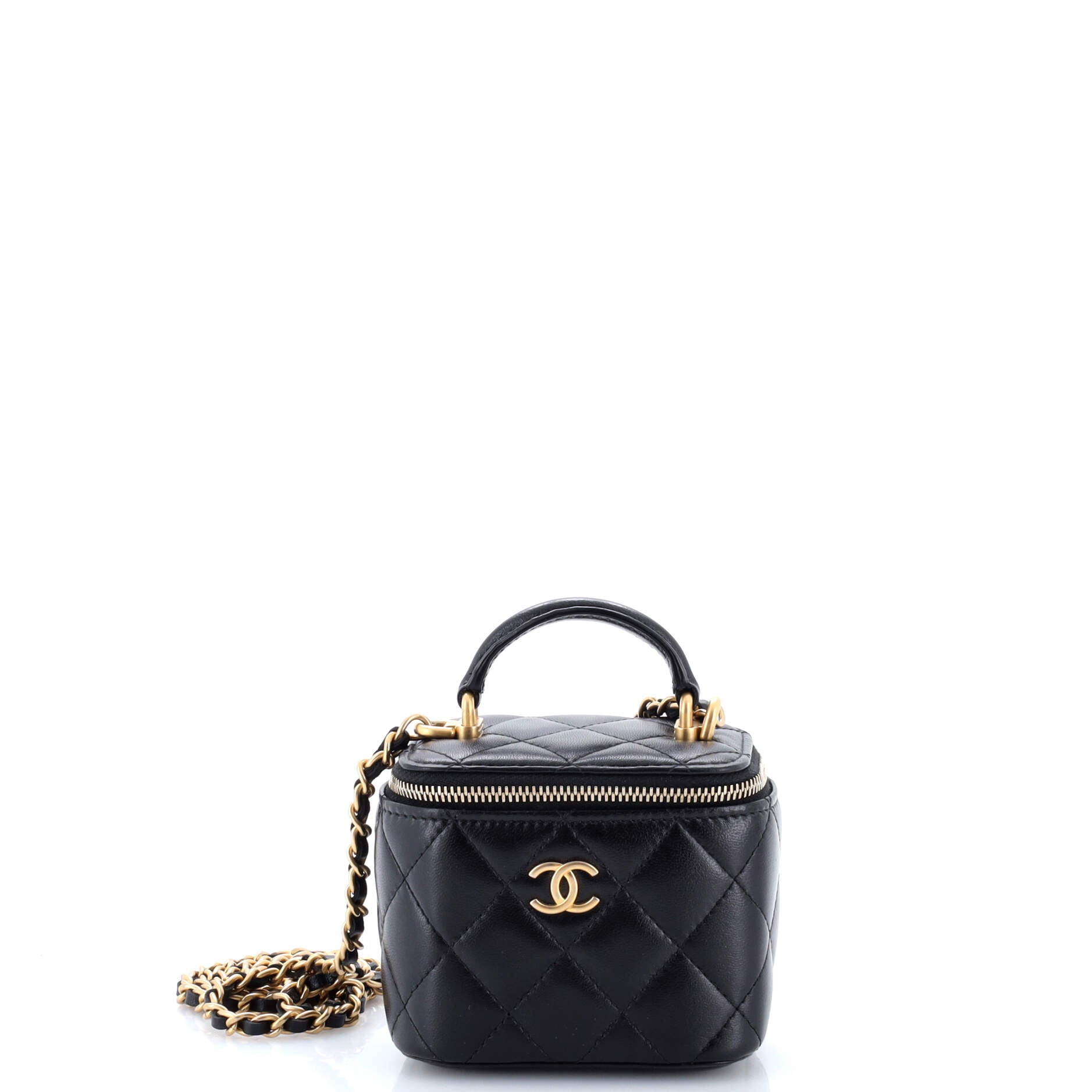 Classic Top Handle Vanity Case with Chain Quilted Lambskin Mini