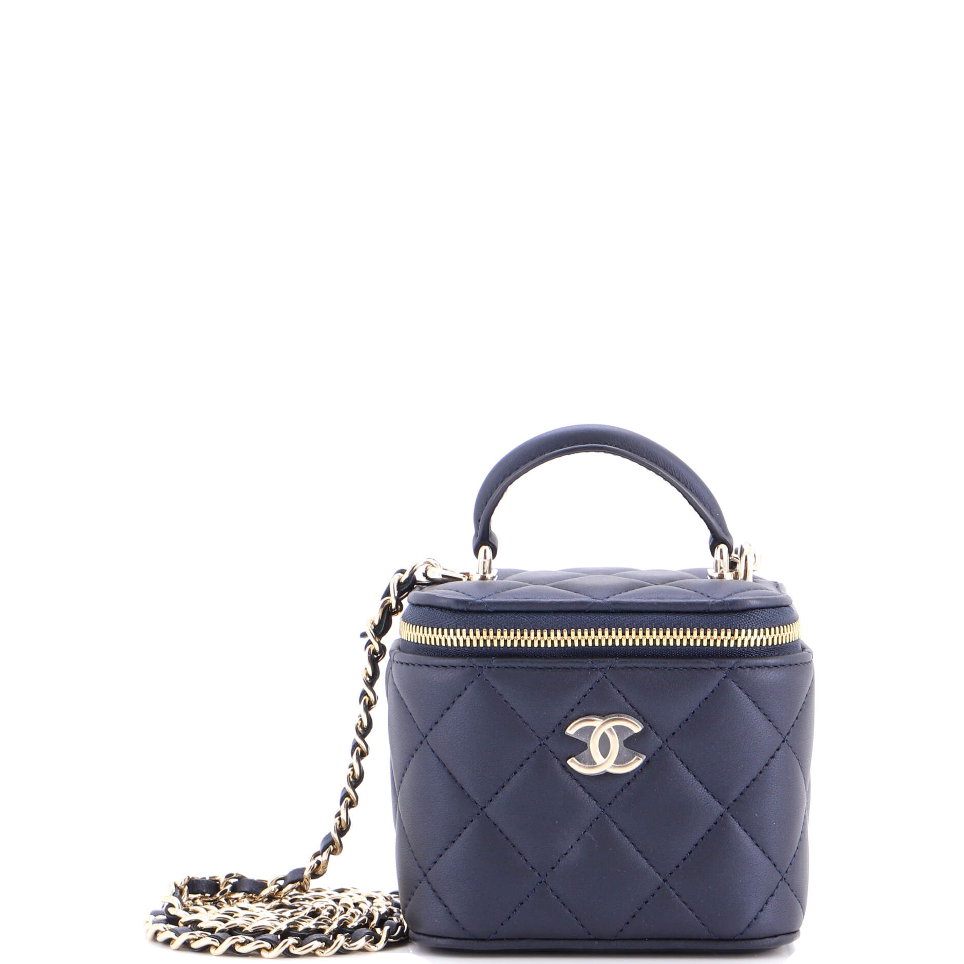 Classic Top Handle Vanity Case with Chain Quilted Lambskin Mini