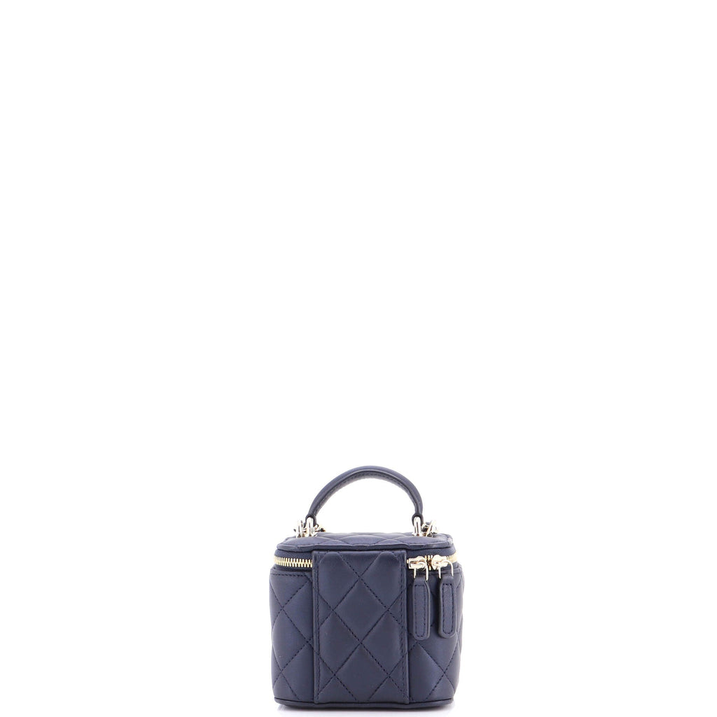 Classic Top Handle Vanity Case with Chain Quilted Lambskin Mini