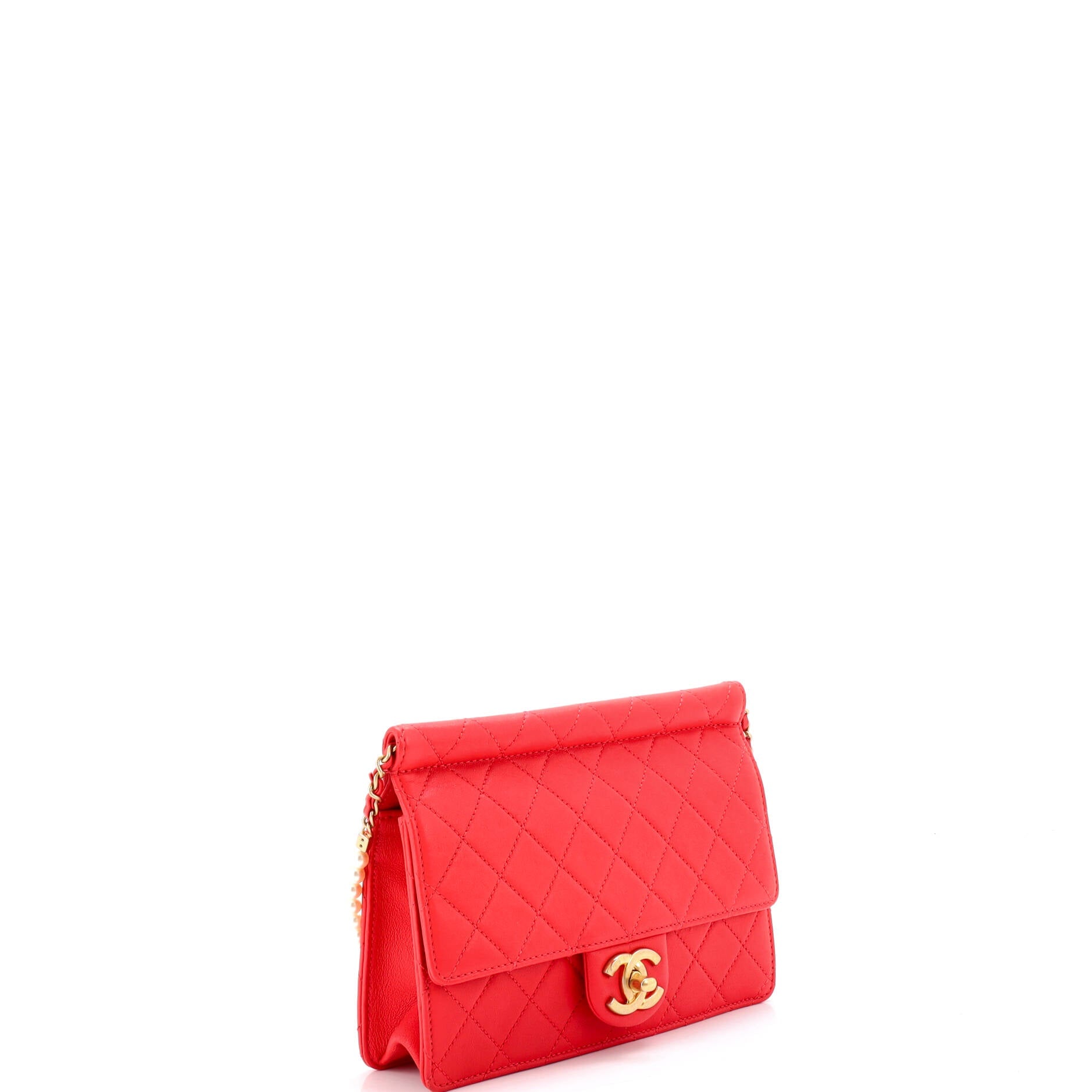 Pearl Chain Flap Bag Quilted Lambskin Medium
