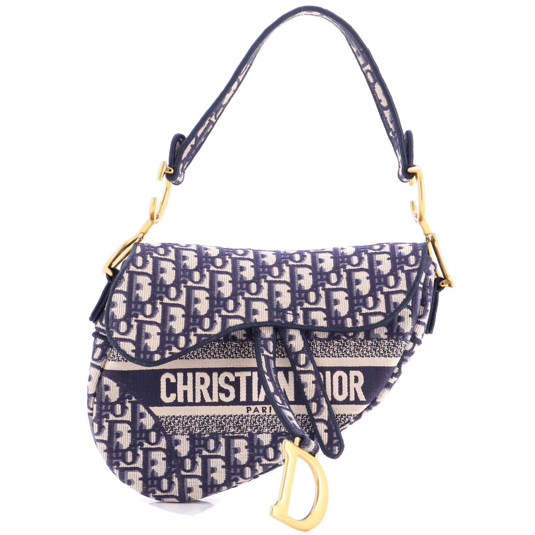 Saddle Handbag Logo Embroidered Oblique Canvas Medium