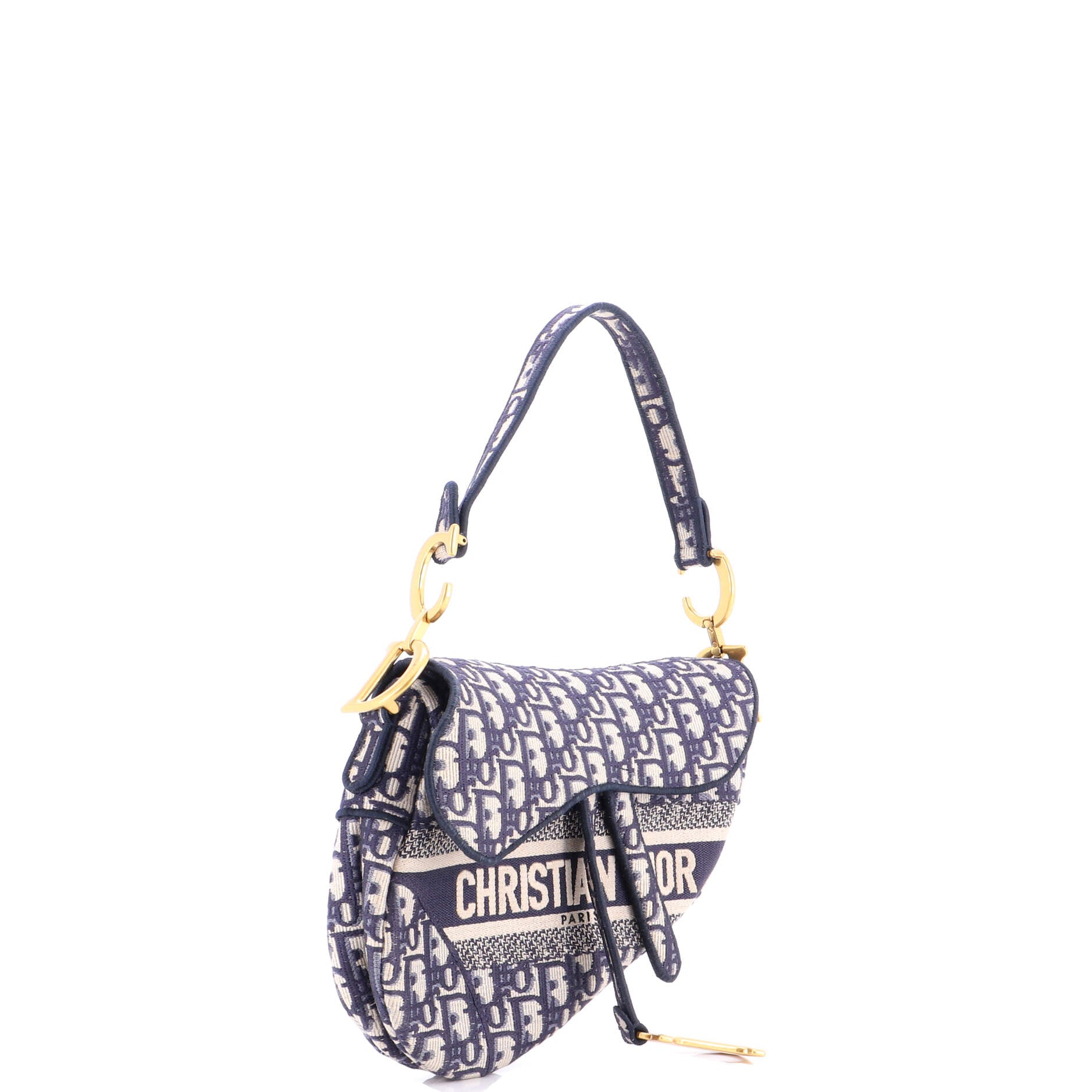 Saddle Handbag Logo Embroidered Oblique Canvas Medium