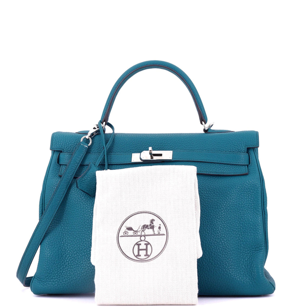 Kelly Handbag Bleu Izmir Clemence with Palladium Hardware 35