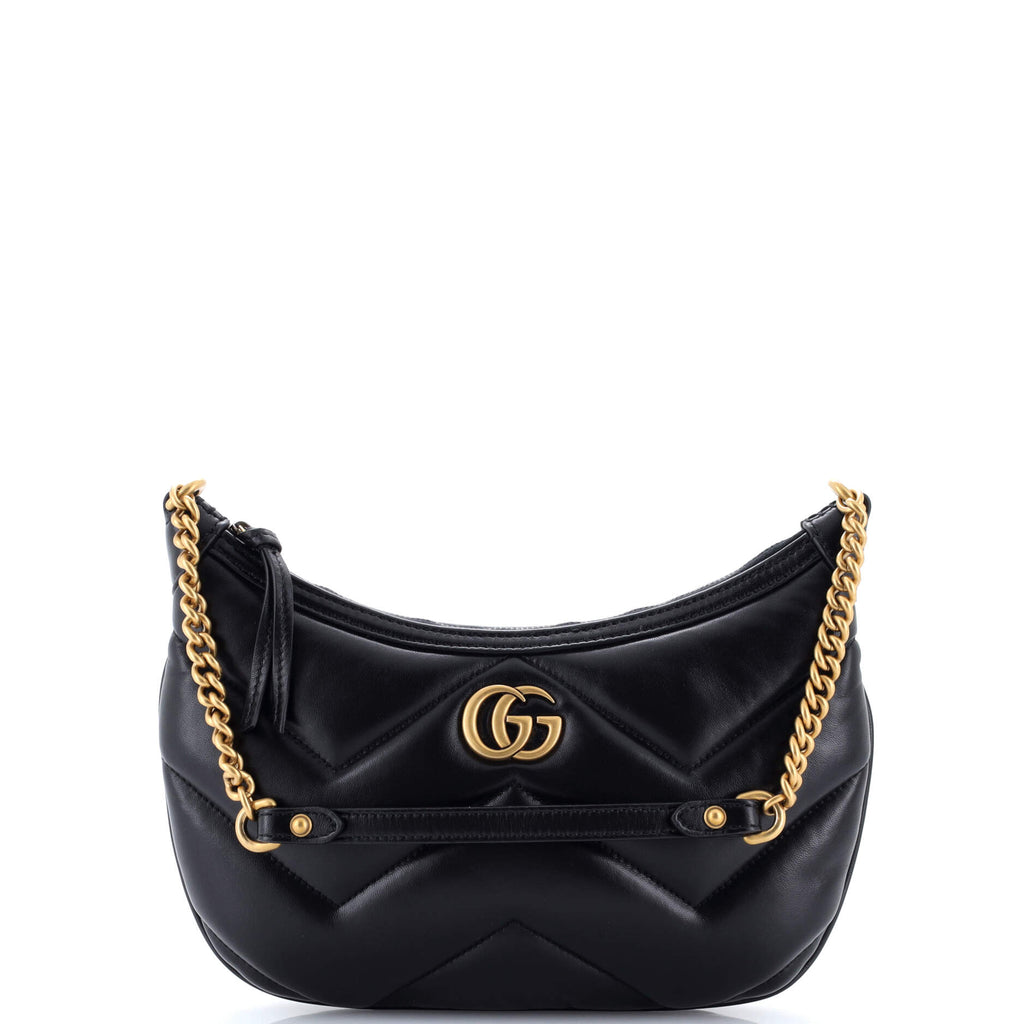 GG Marmont Half Moon Chain Shoulder Bag Matelasse Leather Small