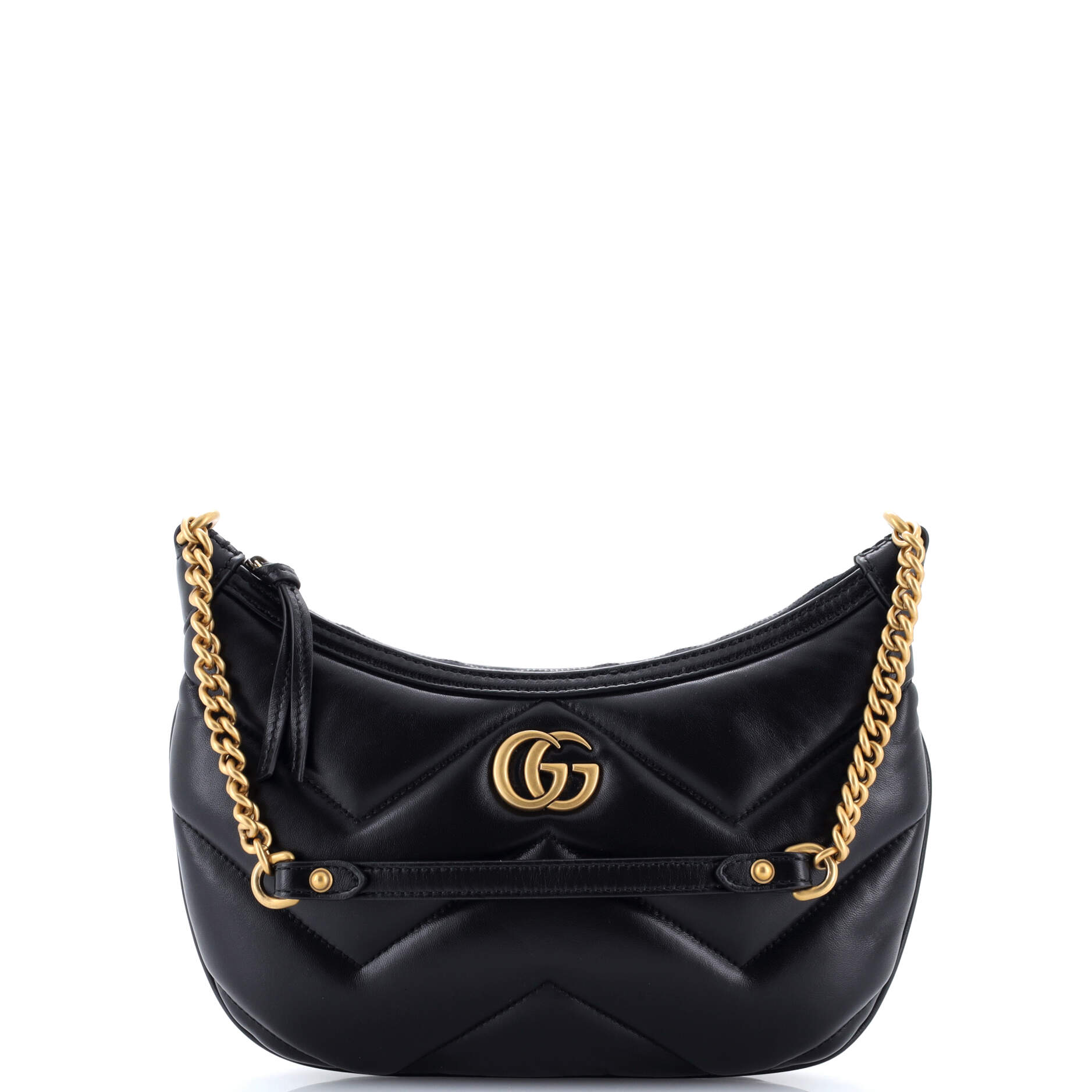 GG Marmont Half Moon Chain Shoulder Bag Matelasse Leather Small