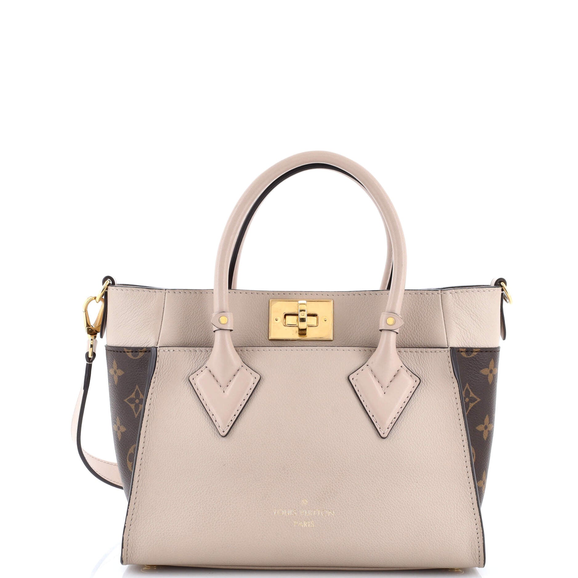 On My Side Tote Leather with Monogram Canvas PM