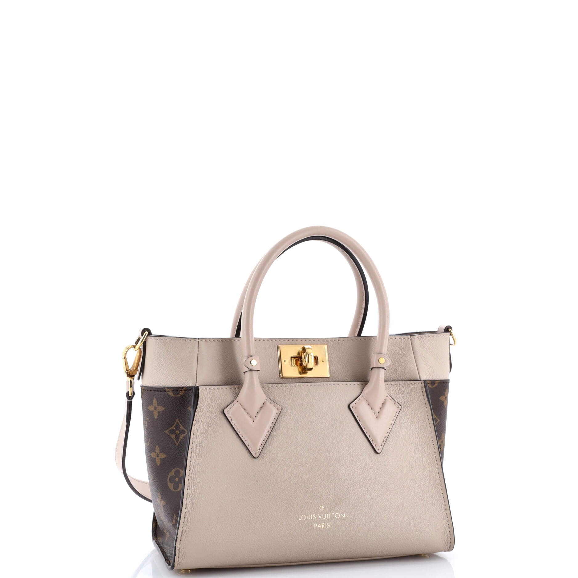 On My Side Tote Leather with Monogram Canvas PM