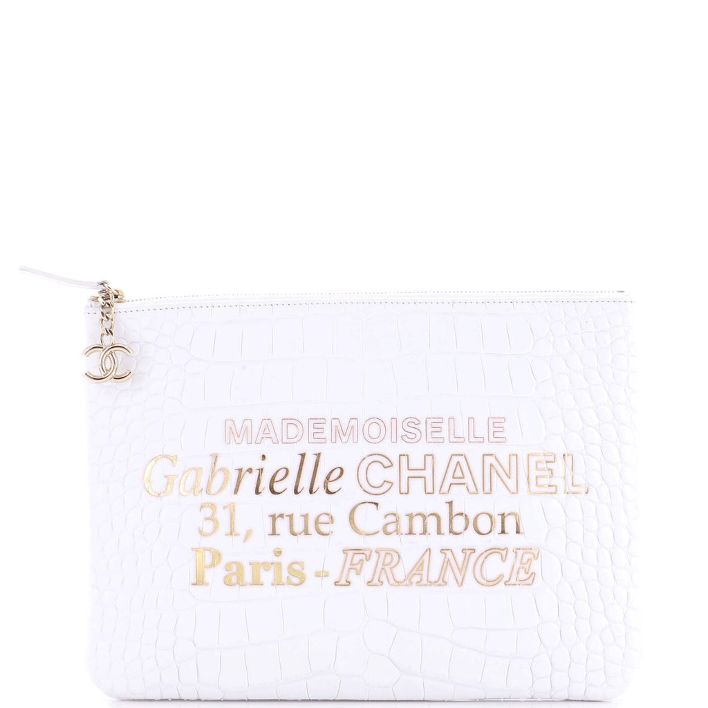 Signature O Case Pouch Printed Crocodile Embossed Calfskin Medium