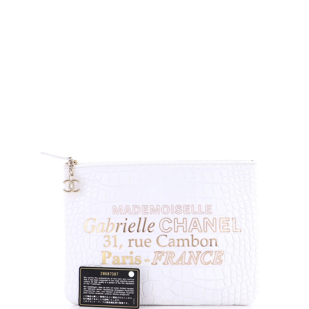 Signature O Case Pouch Printed Crocodile Embossed Calfskin Medium