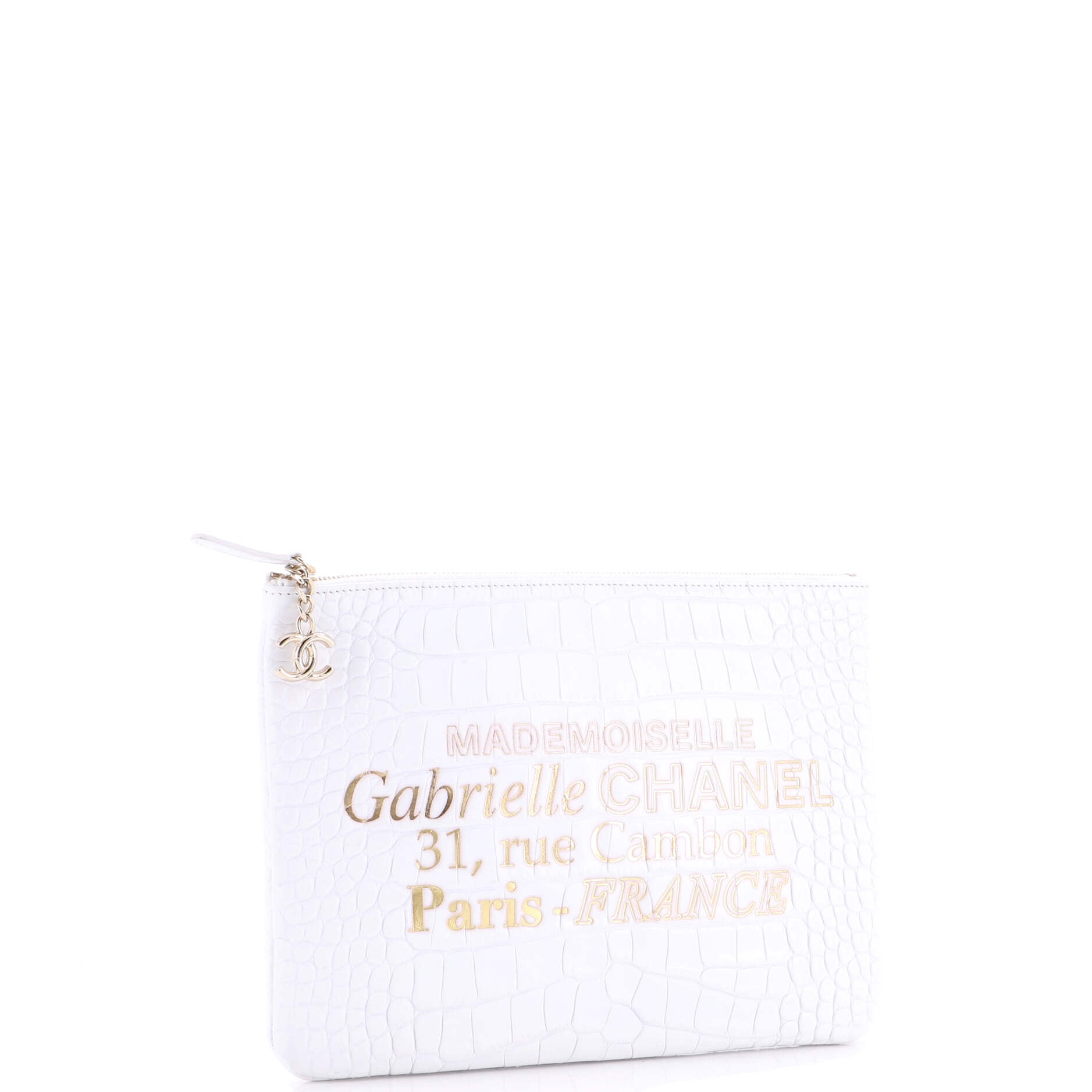 Signature O Case Pouch Printed Crocodile Embossed Calfskin Medium