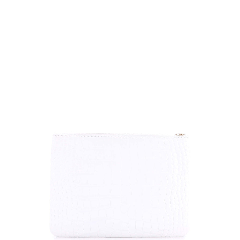 Signature O Case Pouch Printed Crocodile Embossed Calfskin Medium