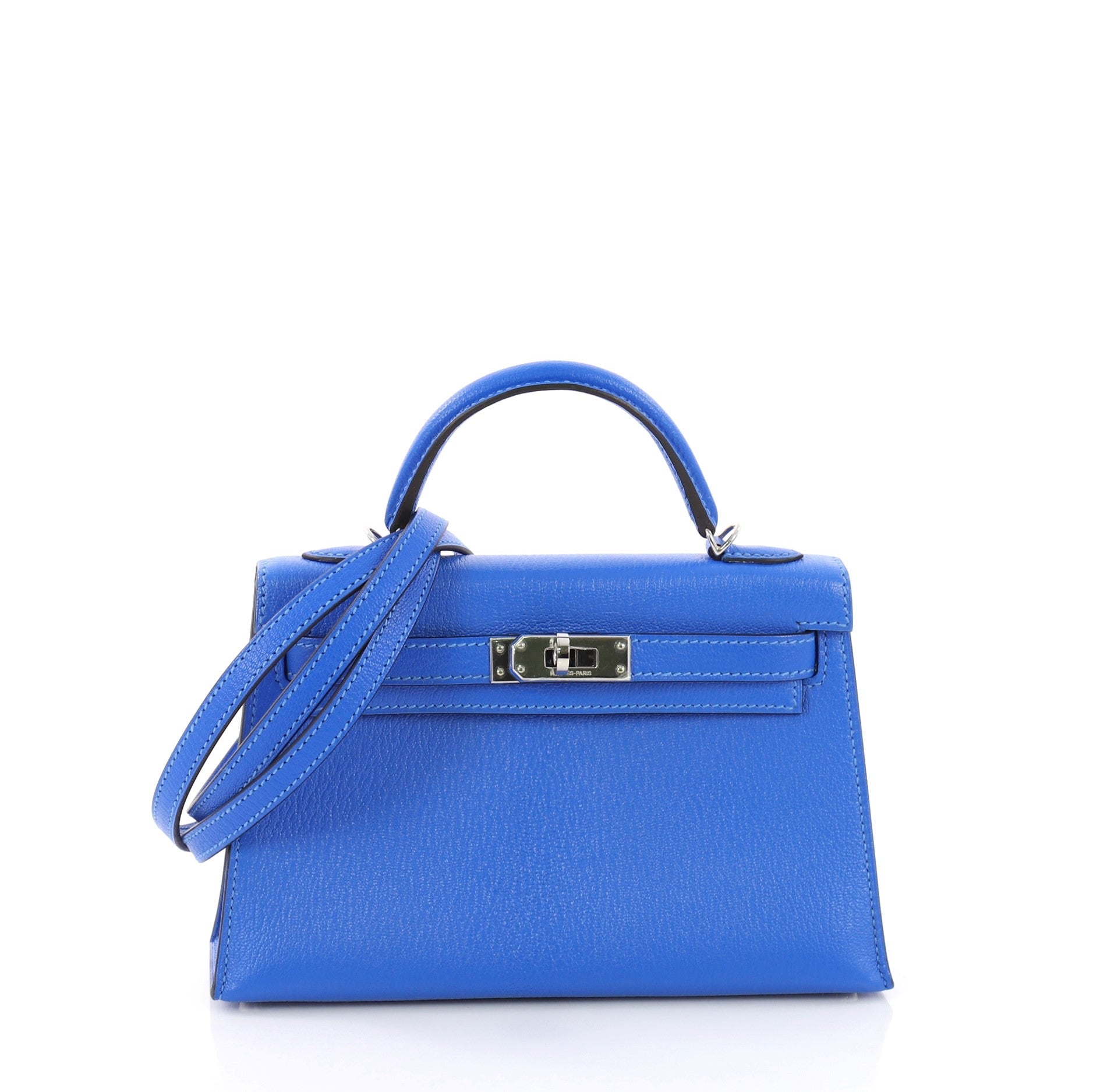 Kelly Mini II Handbag Bleu Hydra Chevre Mysore with Palladium Hardware 20