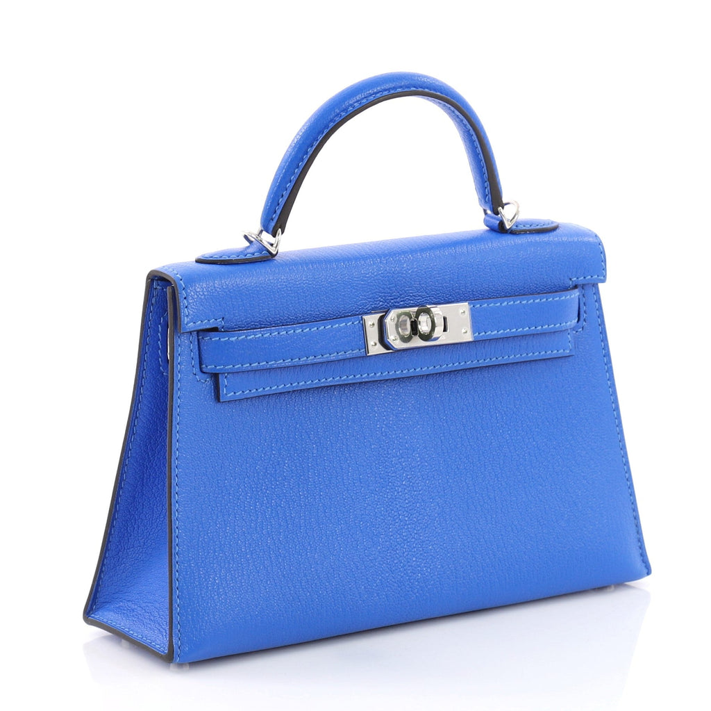 Kelly Mini II Handbag Bleu Hydra Chevre Mysore with Palladium Hardware 20