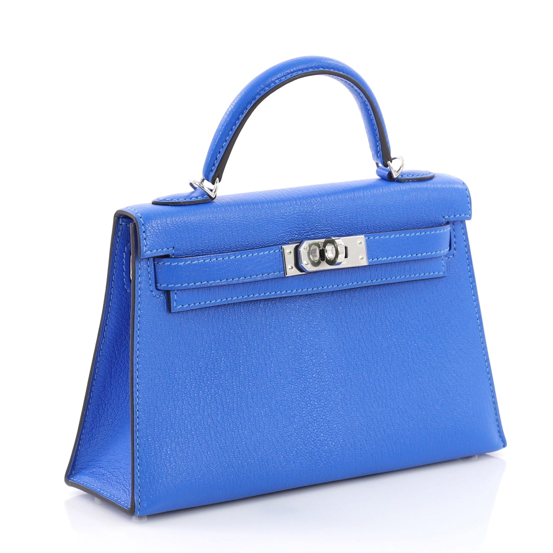 Kelly Mini II Handbag Bleu Hydra Chevre Mysore with Palladium Hardware 20