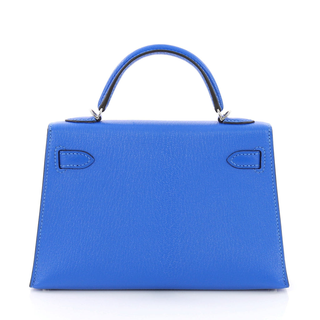 Kelly Mini II Handbag Bleu Hydra Chevre Mysore with Palladium Hardware 20