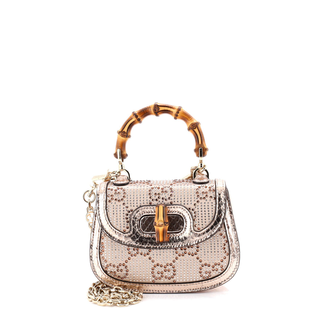 Bamboo 1947 Top Handle Bag Jumbo GG Crystal Embellished Satin Mini