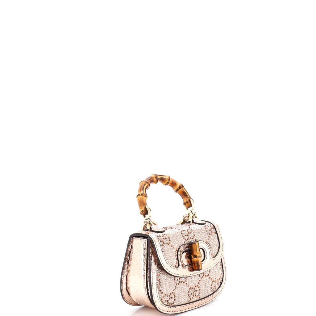 Bamboo 1947 Top Handle Bag Jumbo GG Crystal Embellished Satin Mini