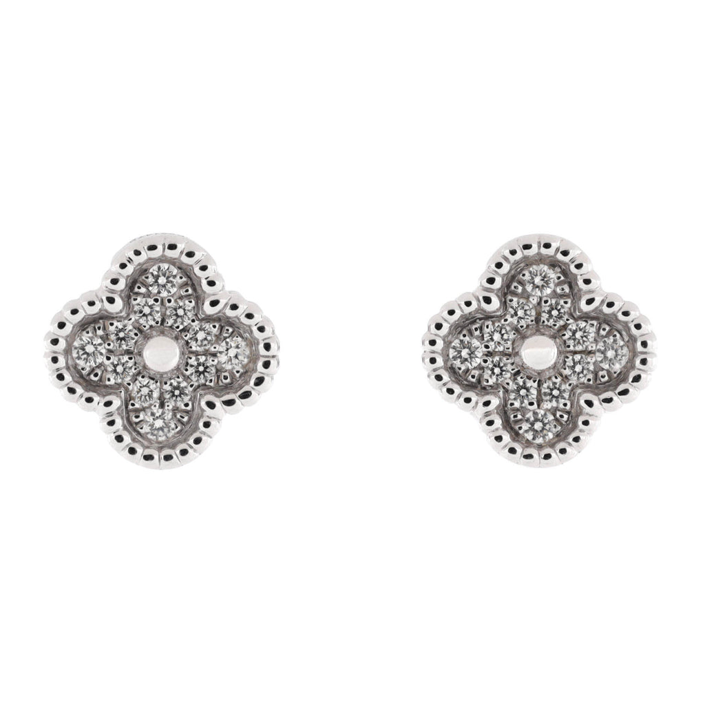 Sweet Alhambra Stud Earrings 18K White Gold and Diamonds