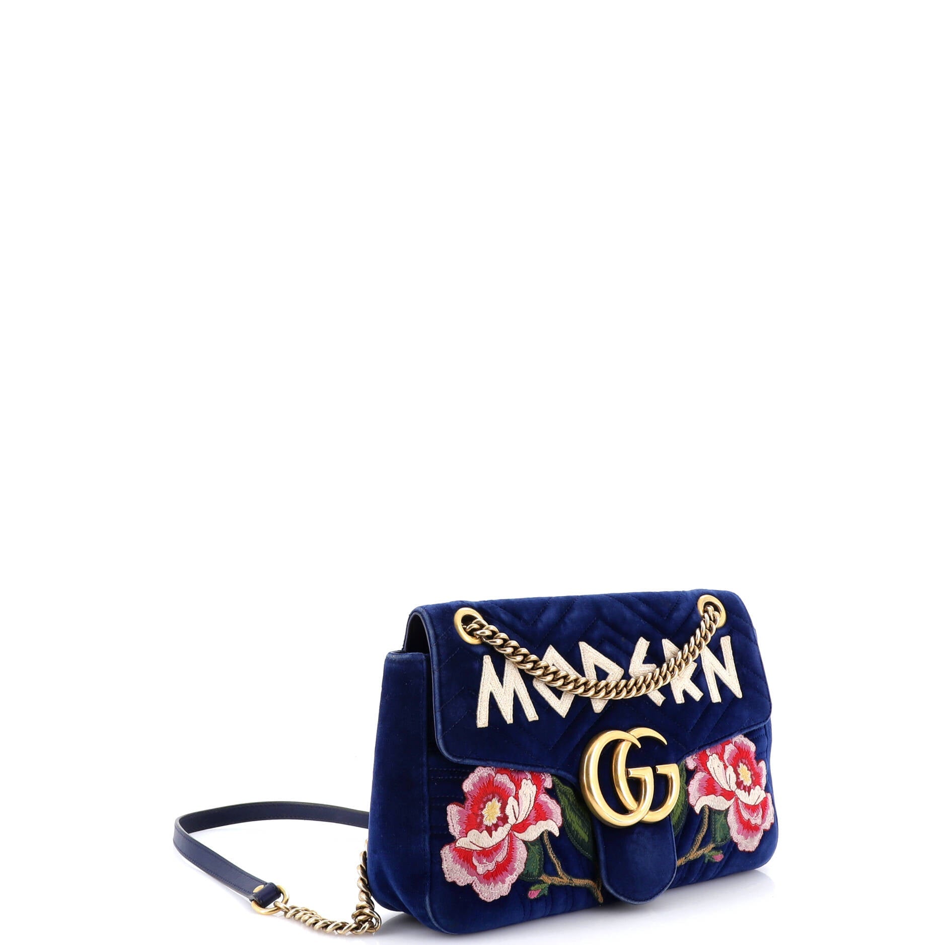 GG Marmont Flap Bag Embroidered Matelasse Velvet Medium