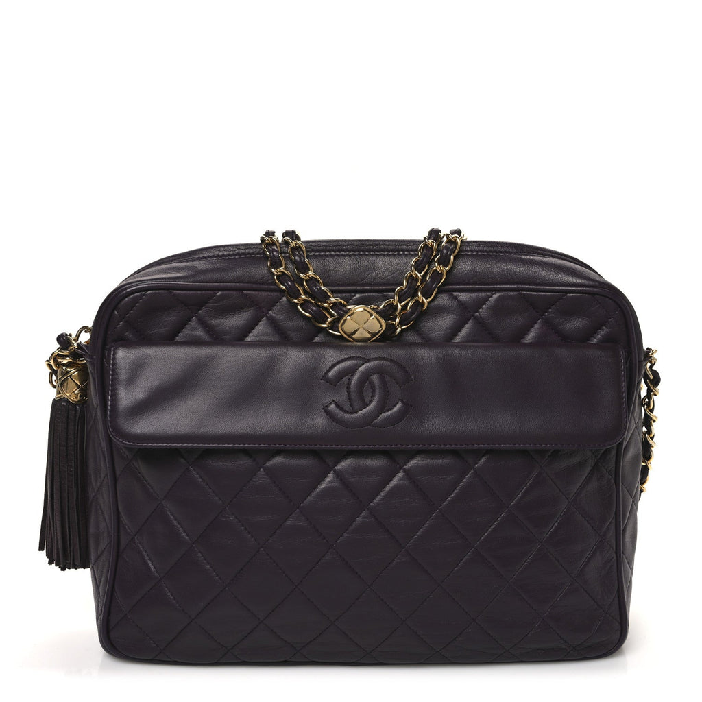 Lambskin Quilted Tassel Flap Camera Case Purple